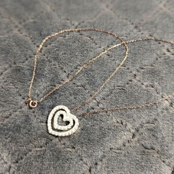 Vintage Sterling Silver & Cubic Zirconia Double Heart Necklace - Picture 14 of 15